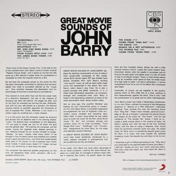 Great Movie Sounds Of John Barry (LP, Speakers Corner) - Image 2