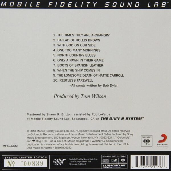 Bob Dylan - The Times They Are A-Changin (Hybrid SACD, Mobile Fidelity) - Image 2