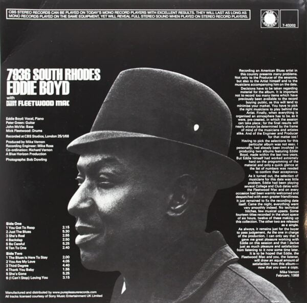 Eddie Boyd - 7936 South Rhodes (LP, Pure Pleasure) - Image 2