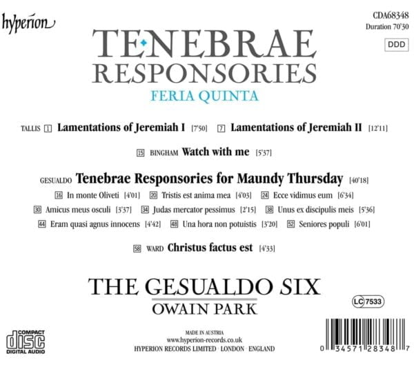 Gesualdo: Tenebrae Responsories for Maundy Thursday (CD, Hyperion) - Image 2