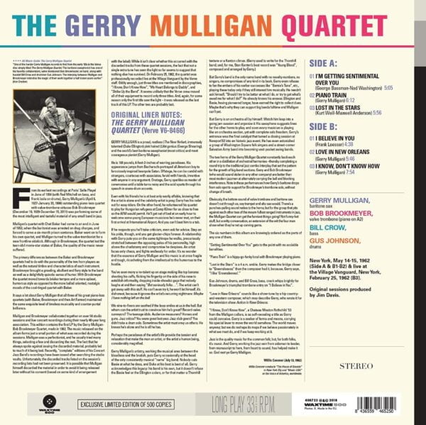 The Gerry Mulligan Quartet (LP, Waxtime 500) - Image 2