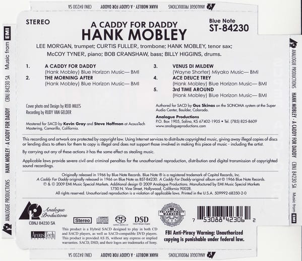 Hank Mobley - A Caddy For Daddy (Hybrid CD/SACD, Analogue Productions) - Image 2